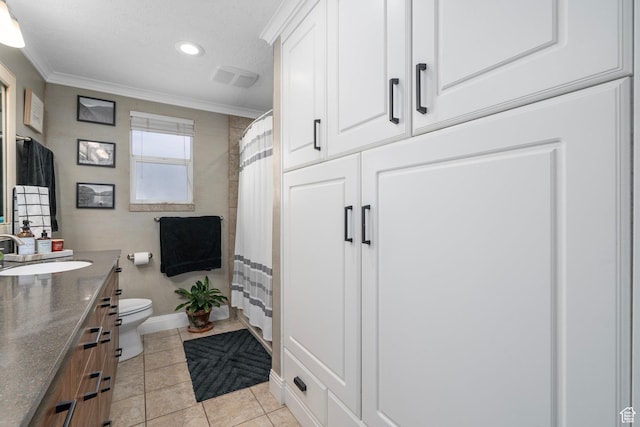 7935 S 2800 W, West Jordan, UT 84088 - full bathroom featuring vanity, toilet, ornamental molding, tile patterned flooring, and recessed lighting