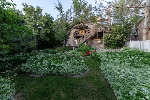 145 Deer Run Ln, Layton, UT 84040 - view of yard featuring stairway and a wooden deck