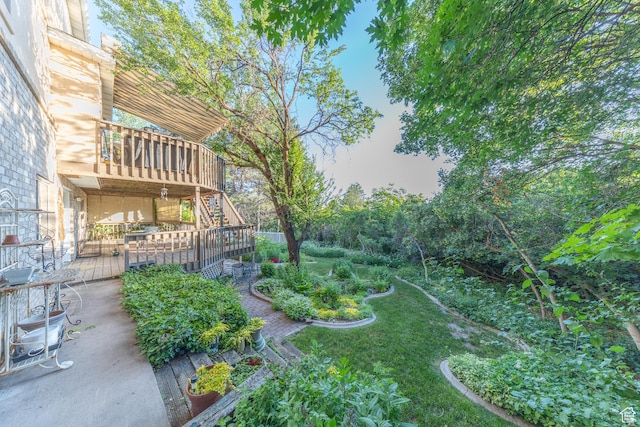145 Deer Run Ln, Layton, UT 84040 - view of yard featuring a wooden deck and stairway