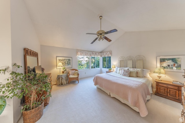 145 Deer Run Ln, Layton, UT 84040 - bedroom featuring light carpet, a ceiling fan, and high vaulted ceiling
