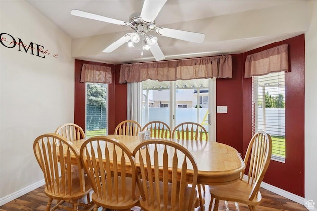 4135 W 4850 S, Roy, UT 84067 - dining room with baseboards, wood finished floors, plenty of natural light, and a ceiling fan