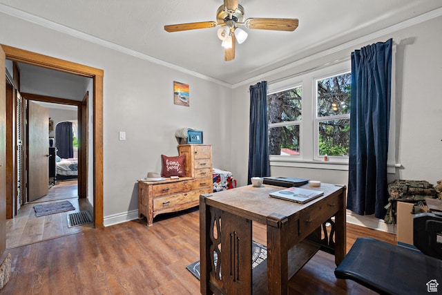 160 S 200 W, Tooele, UT 84074 - dining space featuring crown molding, light wood-style flooring, a ceiling fan, and baseboards