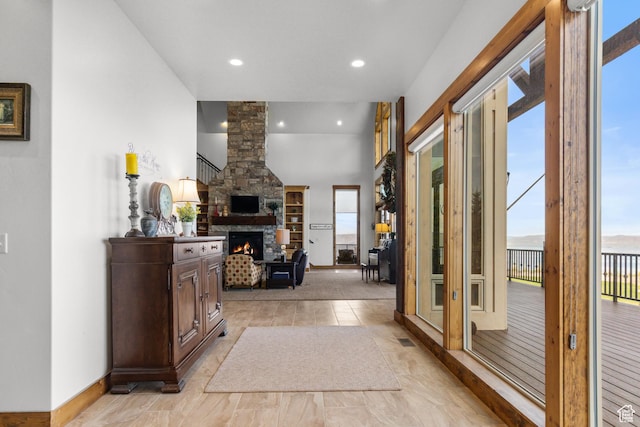 1560 Reserve Dr, Fish Haven, ID 83287 - hall featuring plenty of natural light, recessed lighting, baseboards, and decorative columns