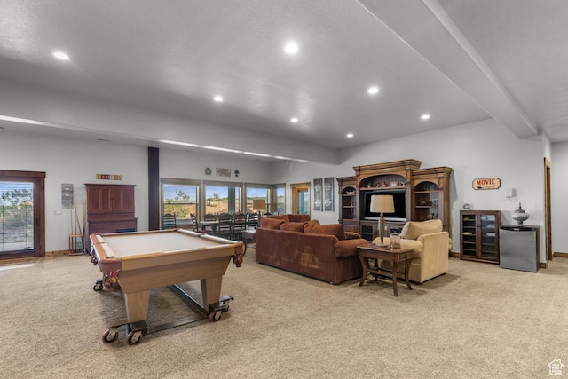 1560 Reserve Dr, Fish Haven, ID 83287 - game room with light colored carpet, recessed lighting, billiards table, and healthy amount of natural light