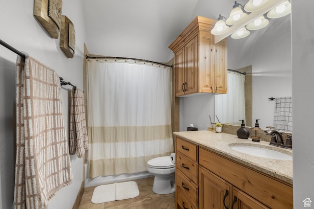 1560 Reserve Dr, Fish Haven, ID 83287 - bathroom with vanity, toilet, shower / tub combo, and tile patterned floors