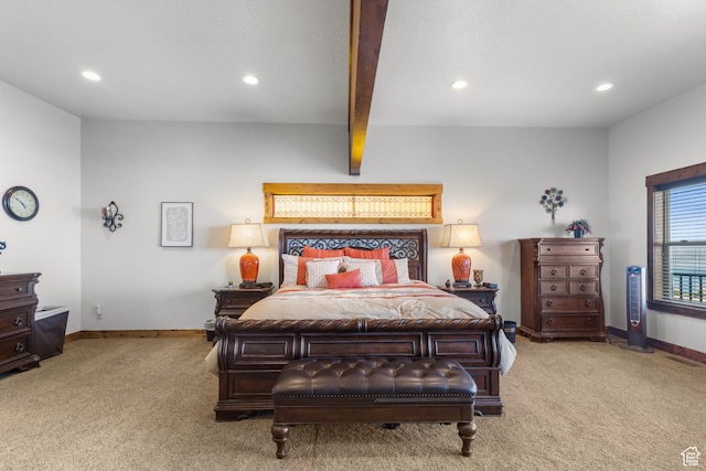 1560 Reserve Dr, Fish Haven, ID 83287 - carpeted bedroom with recessed lighting, baseboards, and beam ceiling