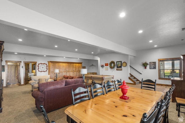 1560 Reserve Dr, Fish Haven, ID 83287 - dining area featuring recessed lighting, stairs, a dry bar, and carpet