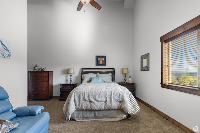 1560 Reserve Dr, Fish Haven, ID 83287 - bedroom featuring carpet floors, a high ceiling, ceiling fan, and baseboards