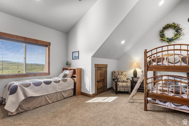 1560 Reserve Dr, Fish Haven, ID 83287 - carpeted bedroom featuring lofted ceiling, recessed lighting, and baseboards