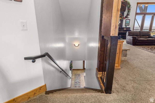1560 Reserve Dr, Fish Haven, ID 83287 - stairway featuring carpet and baseboards