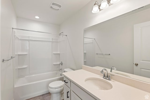 6658 W 11800 S, South Jordan, UT 84009 - bathroom featuring vanity, toilet, shower / bathtub combination, and recessed lighting