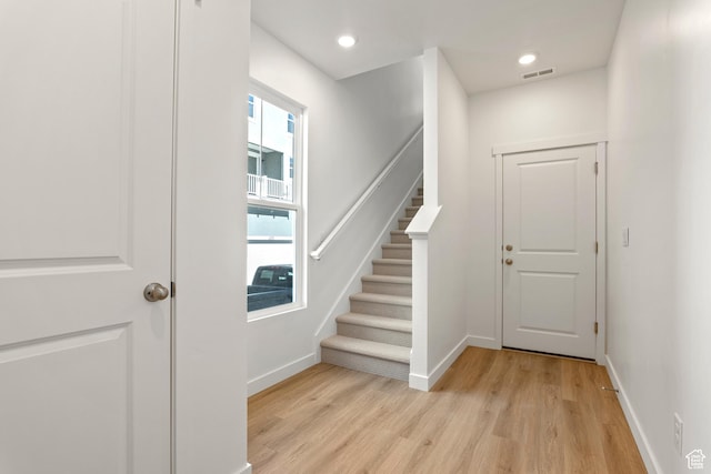 6658 W 11800 S, South Jordan, UT 84009 - foyer entrance featuring baseboards, light wood-style flooring, stairs, and recessed lighting