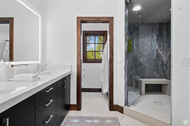 8120 Cache Dr Unit 9, Park City, UT 84060 - full bathroom with double vanity, a marble finish shower, and baseboards