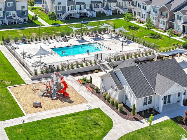 3722 W 1440 N Unit F301, Lehi, UT 84043 - bird's eye view of a pool area and a recreational park