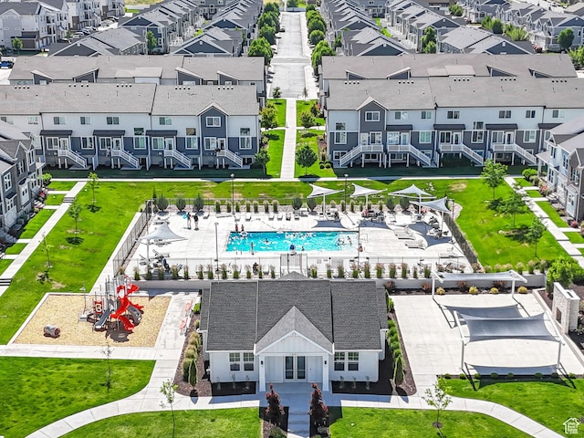 3722 W 1440 N Unit F301, Lehi, UT 84043 - aerial perspective of suburban area featuring a pool area