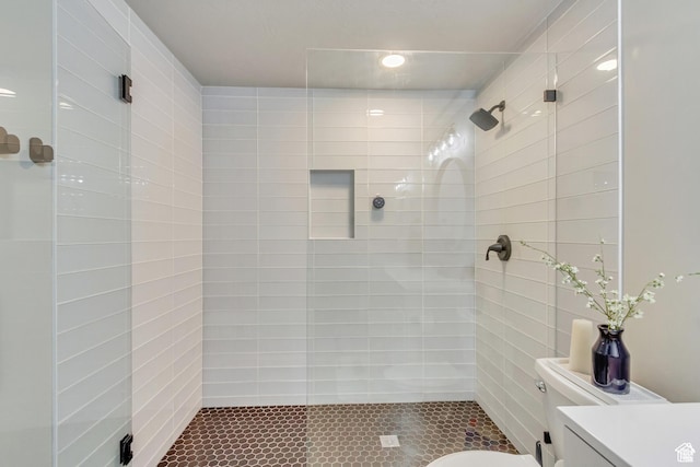 3041 S Hollow Way, Saratoga Springs, UT 84045 - full bathroom featuring a stall shower, vanity, toilet, and tile patterned floors