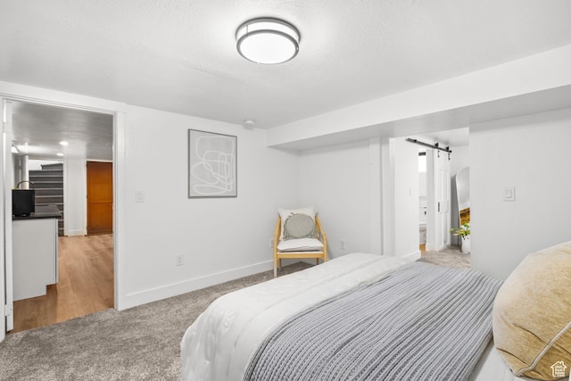 1022 27th St S, Ogden, UT 84403 - bedroom with a barn door, carpet flooring, baseboards, and a textured ceiling