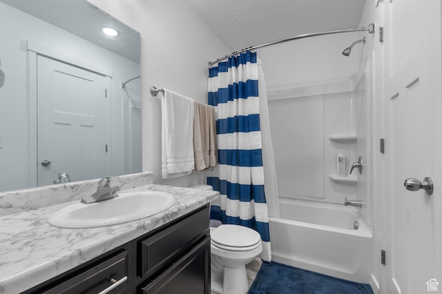 347 N 750 E, Vineyard, UT 84059 - bathroom featuring vanity, shower / bath combo with shower curtain, toilet, and a textured ceiling