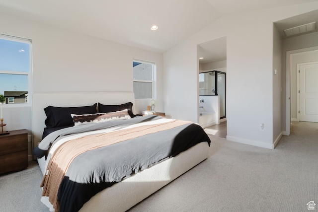 903 S 250 W, American Fork, UT 84003 - bedroom with light colored carpet, vaulted ceiling, ensuite bathroom, and recessed lighting