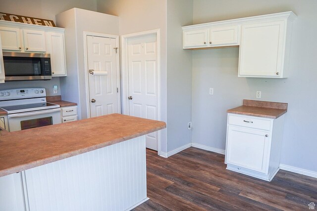 197 W 1750 N, Lehi, UT 84043 - kitchen featuring stainless steel microwave, white range with electric cooktop, dark wood finished floors, and white cabinetry