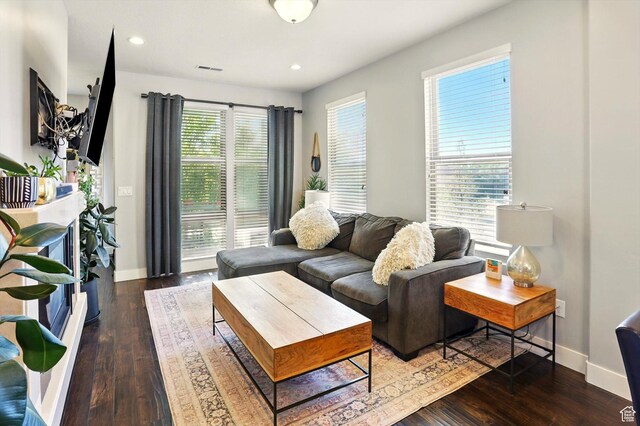 4746 W Daybreak Rim Way S, Jordan, UT 84009 - living room with hardwood / wood-style floors and recessed lighting