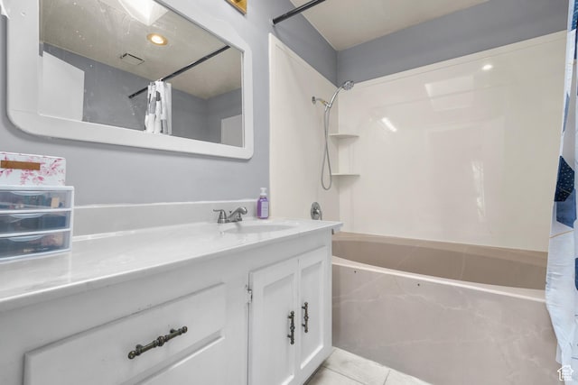 1866 E Village Rd S, Salt Lake City, UT 84121 - bathroom featuring shower / tub combo, vanity, and tile patterned flooring