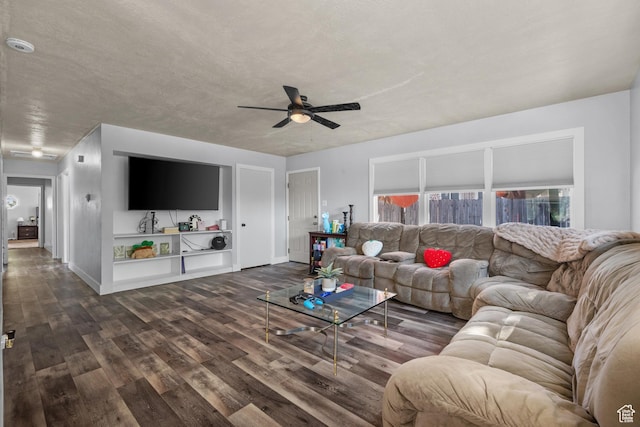 1866 E Village Rd S, Salt Lake City, UT 84121 - living area with a ceiling fan and dark wood-style flooring