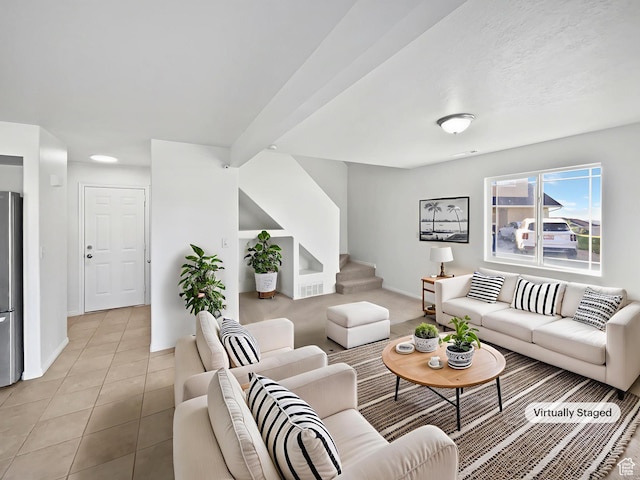 2238 N Harvest Moon Dr, Saratoga Springs, UT 84045 - living room featuring stairway and light tile patterned flooring