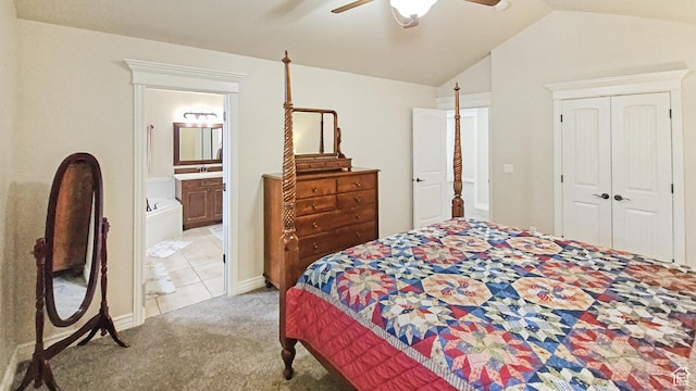 1812 E 1460 S, Spanish Fork, UT 84660 - bedroom with carpet floors, lofted ceiling, a closet, ceiling fan, and ensuite bath