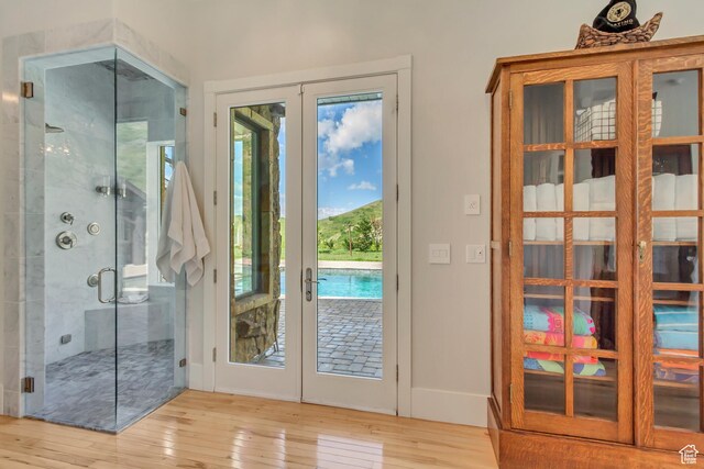 370 S Got Teeth Ln E, Emigration Canyon, UT 84108 - doorway to outside with french doors and hardwood / wood-style floors