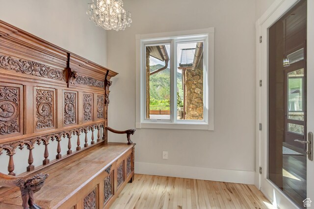 370 S Got Teeth Ln E, Emigration Canyon, UT 84108 - mudroom with wood finished floors and a chandelier