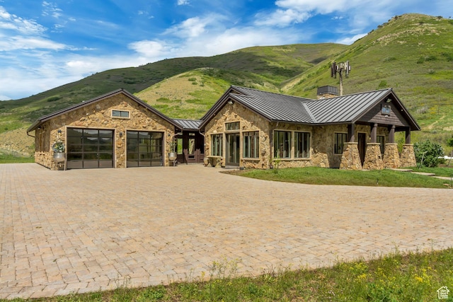 370 S Got Teeth Ln E, Emigration Canyon, UT 84108 - view of front of house featuring a standing seam roof, stone siding, and a mountain view