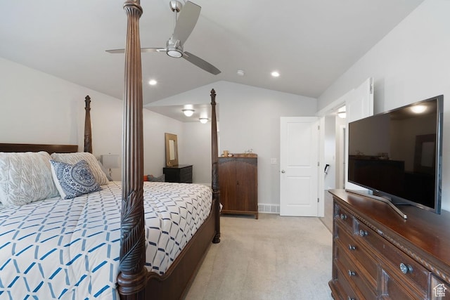 1308 E Daffodil Ct Unit 150, Layton, UT 84040 - bedroom featuring lofted ceiling, light colored carpet, a ceiling fan, and recessed lighting