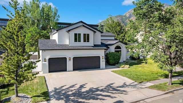 2795 E Palma Way, Cottonwood Heights, UT 84121 - view of front of home with stucco siding, driveway, a garage, a front yard, and a shingled roof