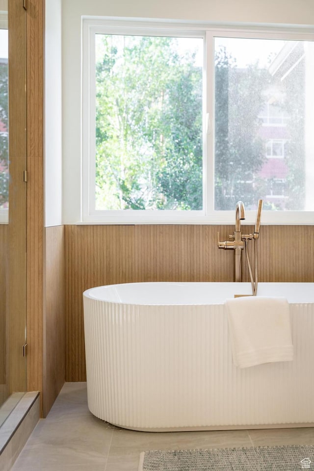 2795 E Palma Way, Cottonwood Heights, UT 84121 - full bath featuring a soaking tub, healthy amount of natural light, and wooden walls