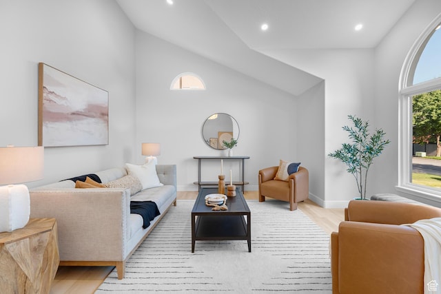 2795 E Palma Way, Cottonwood Heights, UT 84121 - living room with light wood-style flooring, recessed lighting, and high vaulted ceiling