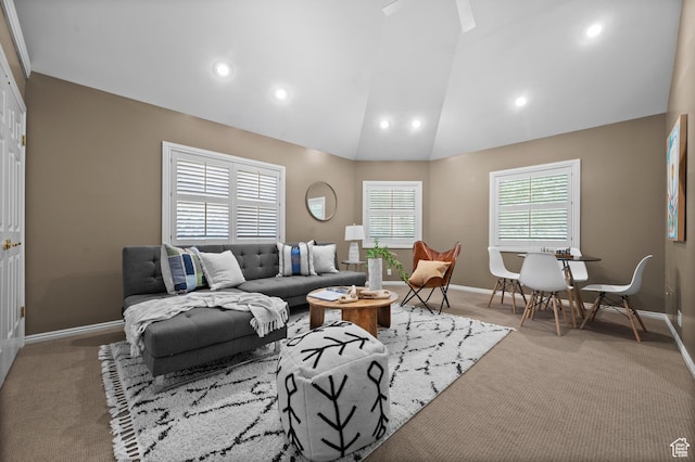 5757 S Holladay Blvd E, Holladay, UT 84121 - carpeted living room with recessed lighting and vaulted ceiling