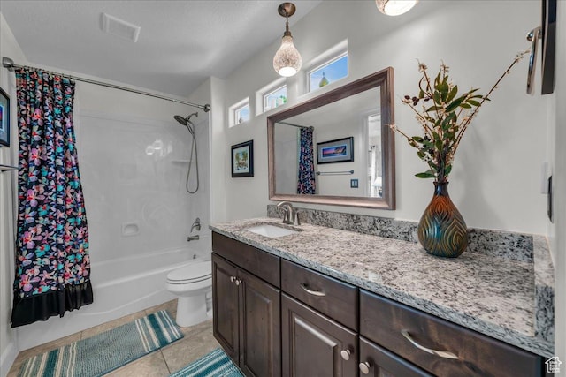 3075 E Delany Dr, St George, UT 84790 - bathroom featuring vanity, shower / bathtub combination with curtain, and tile patterned flooring
