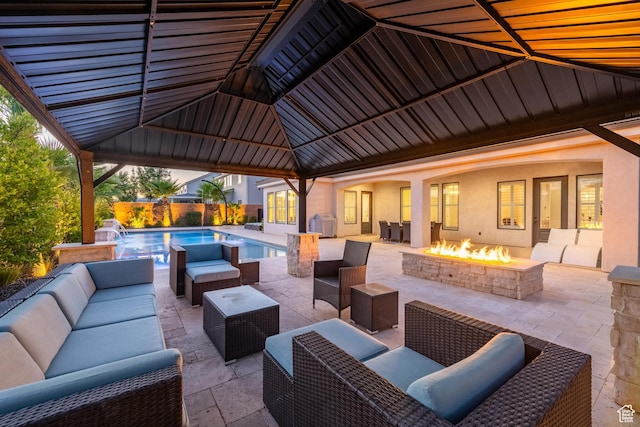 2530 S Monterosa Ln, St George, UT 84790 - view of patio with an outdoor living space with a fire pit and a gazebo