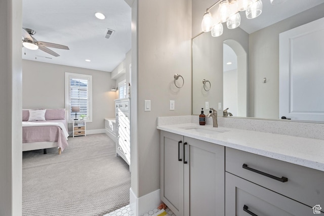 2530 S Monterosa Ln, St George, UT 84790 - full bath with vanity, a ceiling fan, and connected bathroom