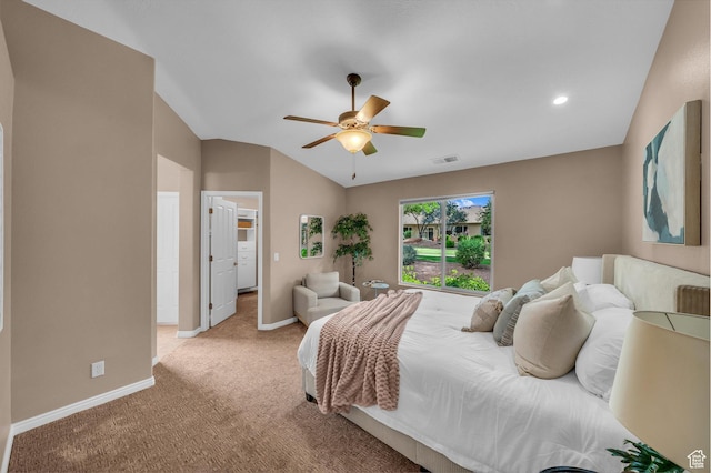 336 W 270 S, Ivins, UT 84738 - bedroom with light colored carpet, lofted ceiling, a ceiling fan, and recessed lighting