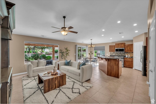 336 W 270 S, Ivins, UT 84738 - living room featuring ceiling fan, light tile patterned floors, recessed lighting, and a chandelier