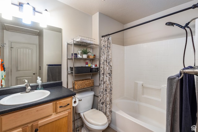 1150 N Wiltshire Dr W, North Salt Lake, UT 84054 - bathroom with shower / tub combo with curtain, vanity, and a textured ceiling