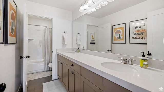 312 N 240 E, Vineyard, UT 84059 - bathroom featuring tile patterned flooring, double vanity, and shower / tub combo