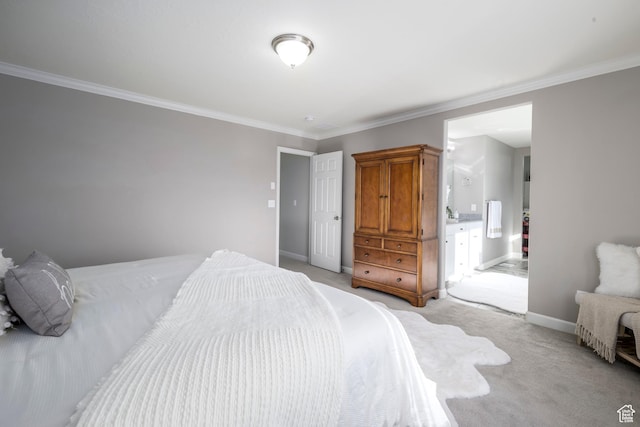 6459 N Star Discovery Way W, Stansbury Park, UT 84074 - bedroom with ornamental molding, light colored carpet, and connected bathroom