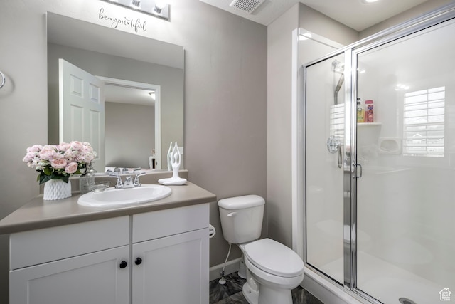 6459 N Star Discovery Way W, Stansbury Park, UT 84074 - bathroom with vanity, a shower stall, and marble finish flooring