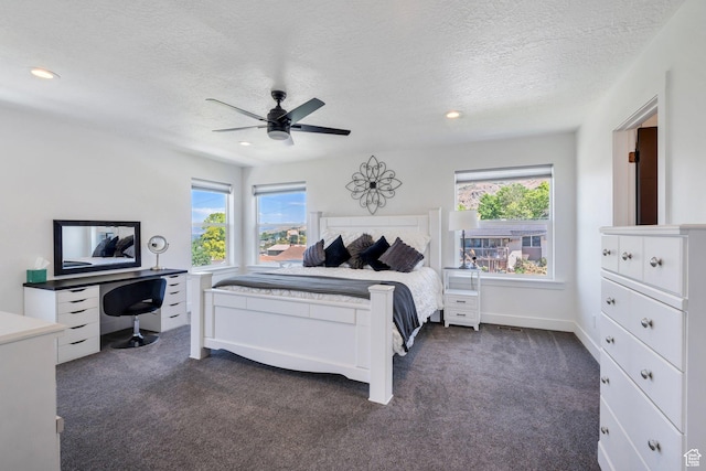 113 N 1400 E, Pleasant Grove, UT 84062 - bedroom with dark colored carpet, multiple windows, a textured ceiling, ceiling fan, and recessed lighting