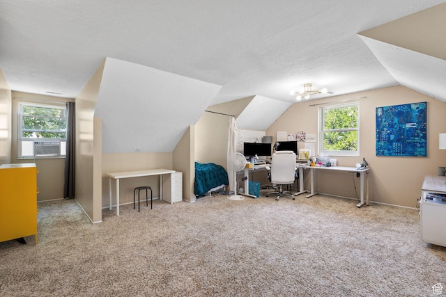 2673 E Toni Cir S, Cottonwood Heights, UT 84121 - carpeted office featuring lofted ceiling, plenty of natural light, a textured ceiling, and cooling unit