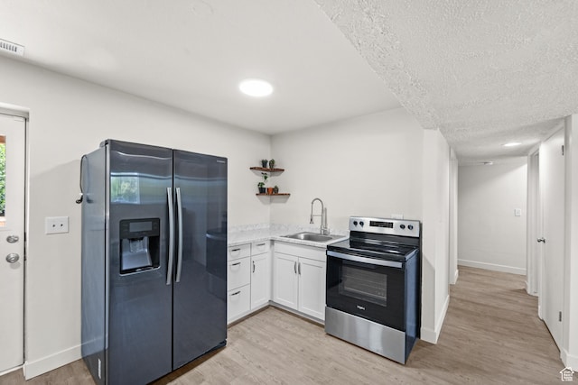 1726 W 1375 N, Layton, UT 84041 - kitchen with appliances with stainless steel finishes, white cabinets, light wood finished floors, and a textured ceiling