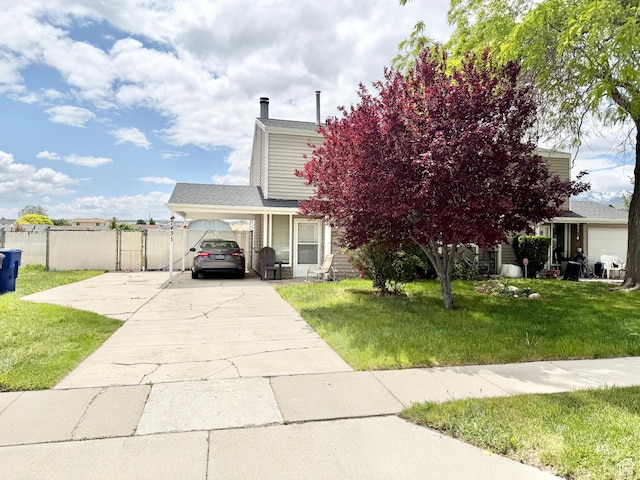 7431 W Copperview Dr S, Magna, UT 84044 - view of property hidden behind natural elements featuring concrete driveway and an attached carport